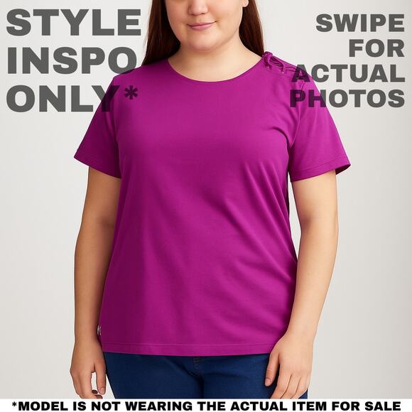 NWT XL/1X Ralph Lauren Violet/Purple/Plum Lace-Up Shoulder Detail T-Shirt [0086] - Picture 2 of 7